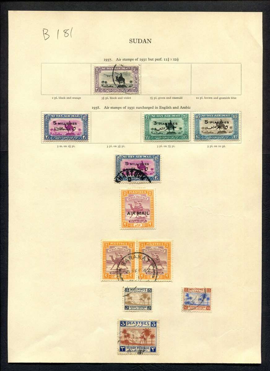 Sudan - 11 Stamps Mounted (Hinged) on Old Album Page
