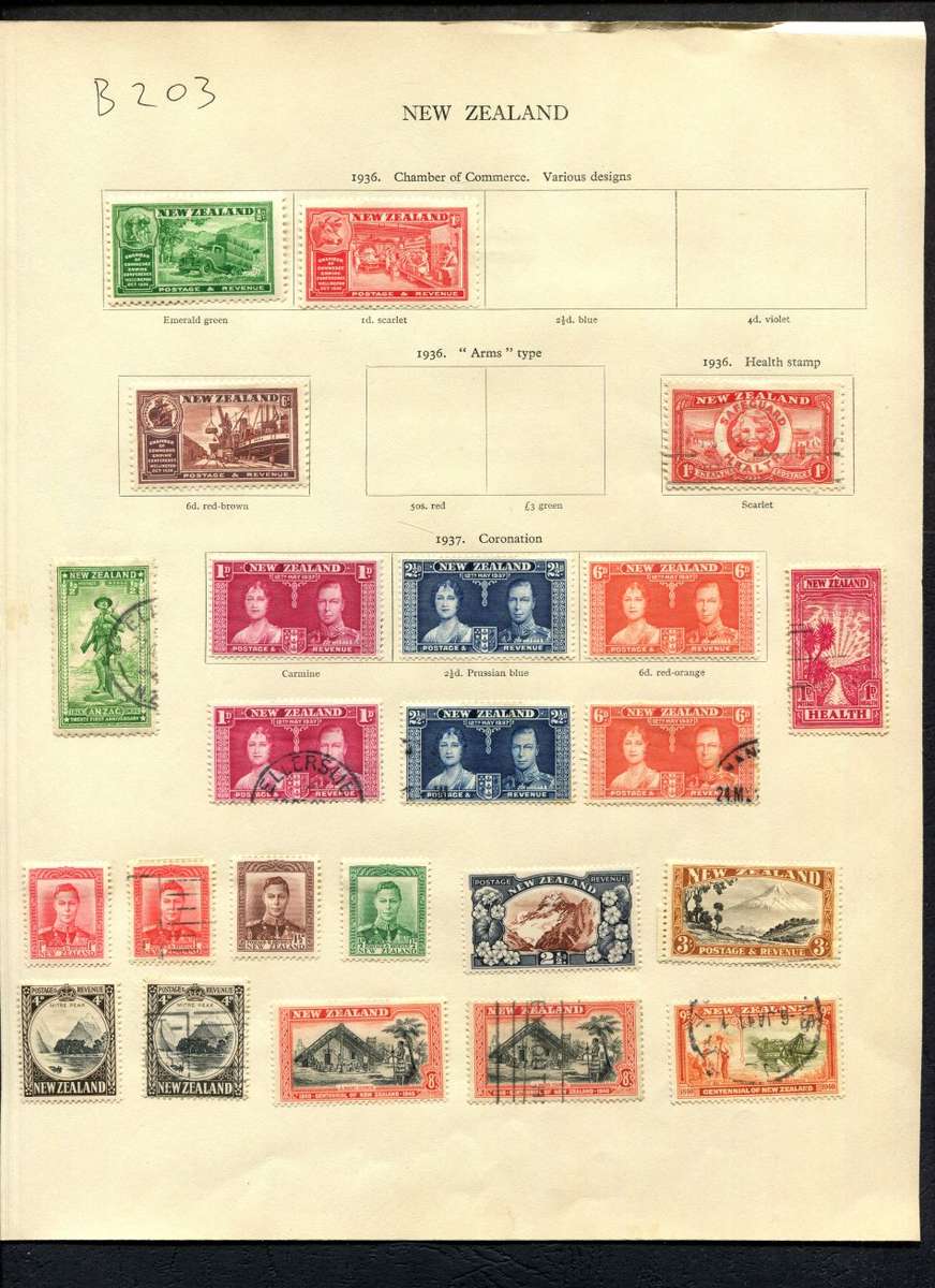 New Zealand - 23 Stamps Mounted (Hinged) on Old Album Page