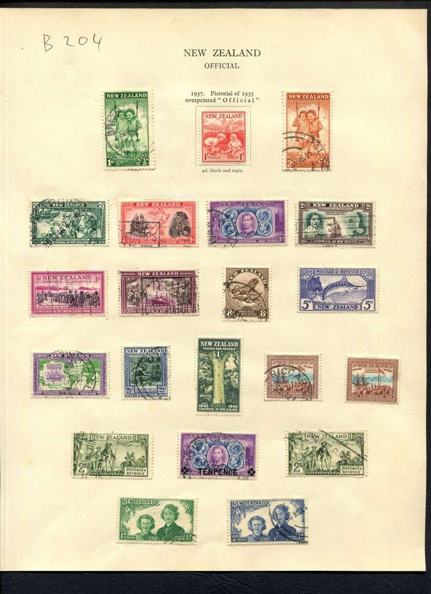 New Zealand - 21 Stamps Mounted (Hinged) on Old Album Page