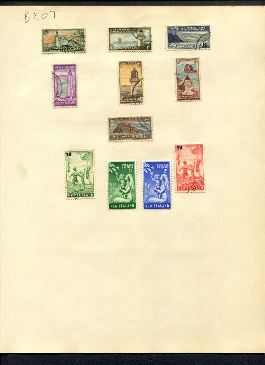 New Zealand - 11 Stamps Mounted (Hinged) on Old Album Page