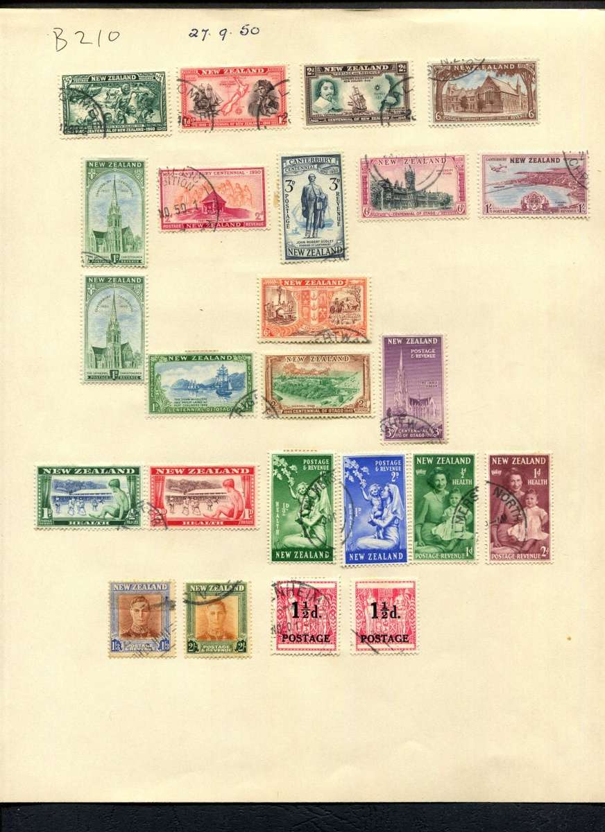 New Zealand - 24 Stamps Mounted (Hinged) on Old Album Page