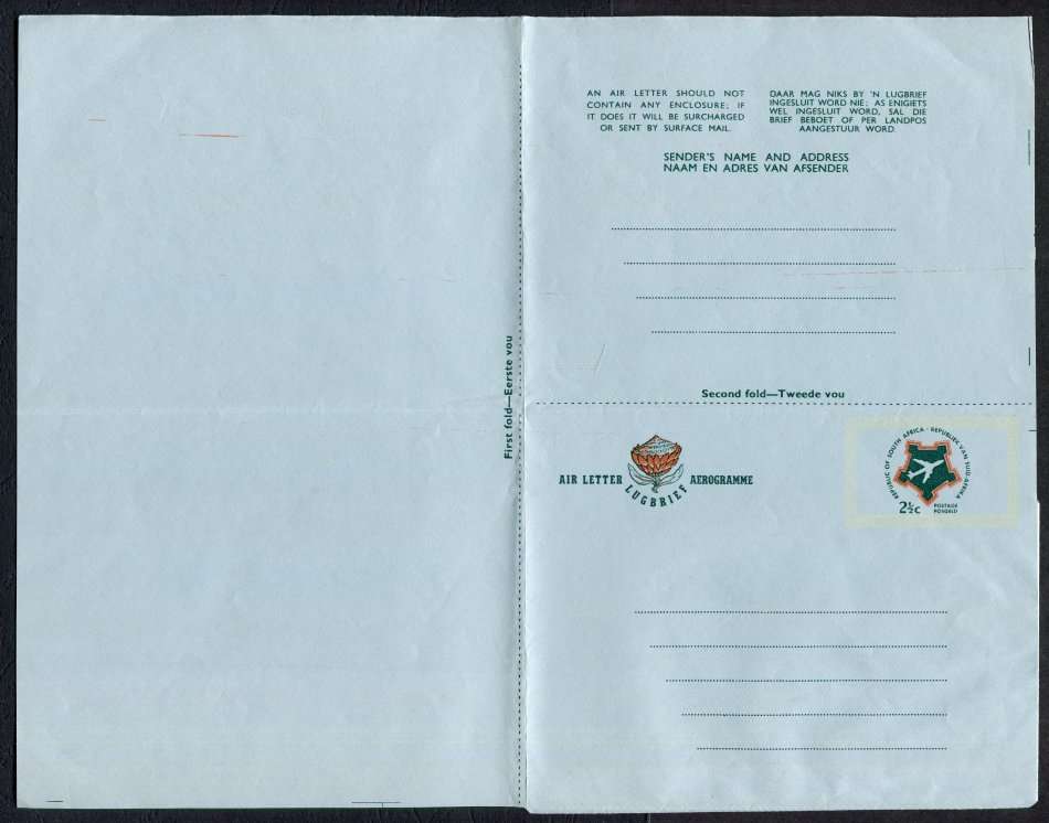 RSA -  Postal Stationary - 2.5 Cent Aerogram With Fosfor Around "Stamp"