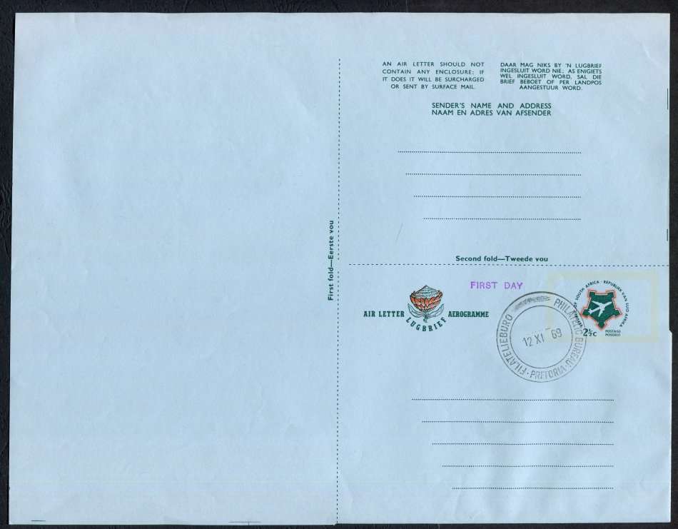 RSA -  Postal Stationary - 2.5 Cent Aerogram With Fosfor Around "Stamp" - CTO