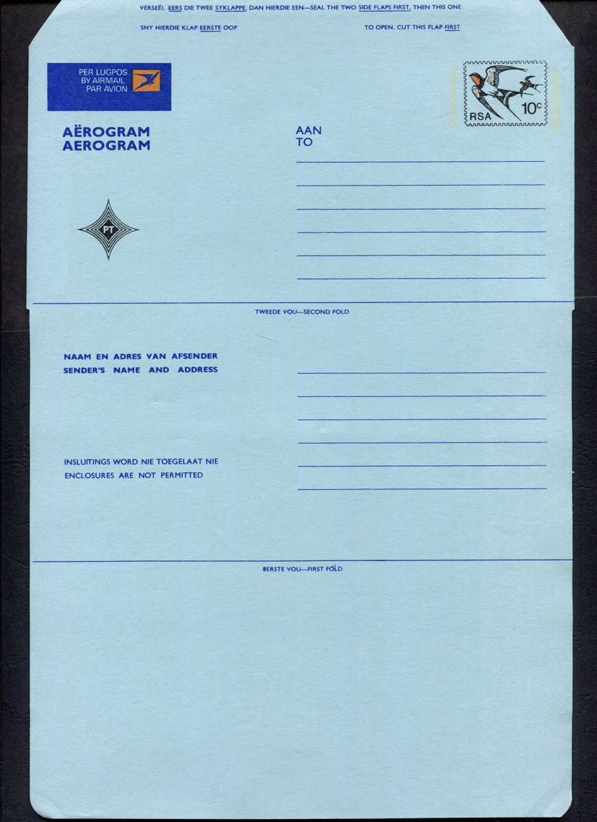 RSA -  Postal Stationary - 10 Cent Aerogram