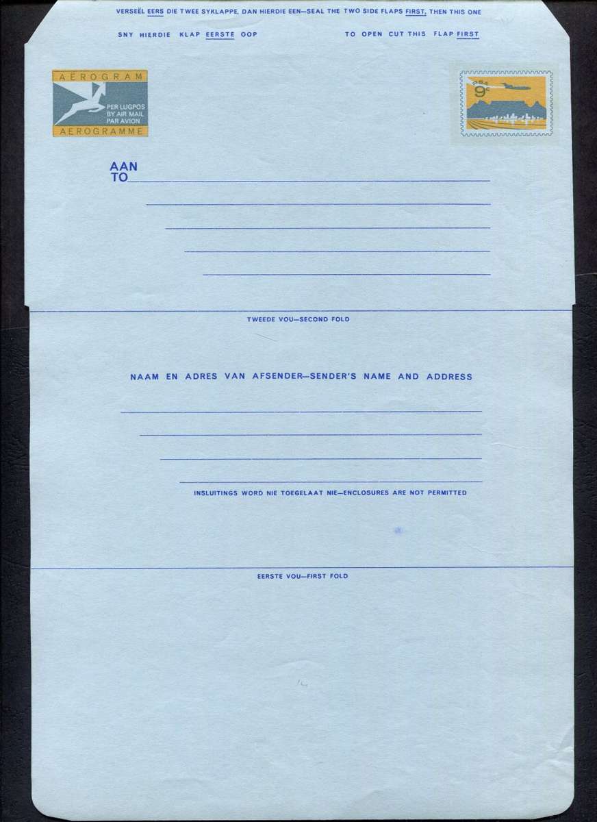 RSA -  Postal Stationary - 9 Cent Aerogram