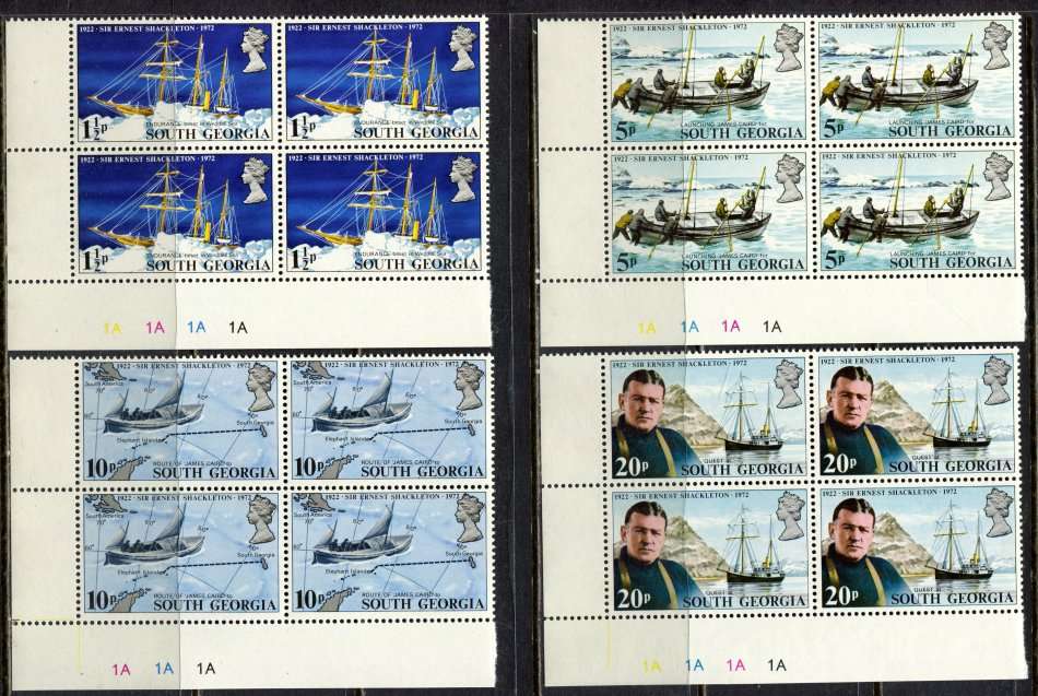 Falkland Islands - South Georgia - Set of 4 Control Blocks of 4 - MNH