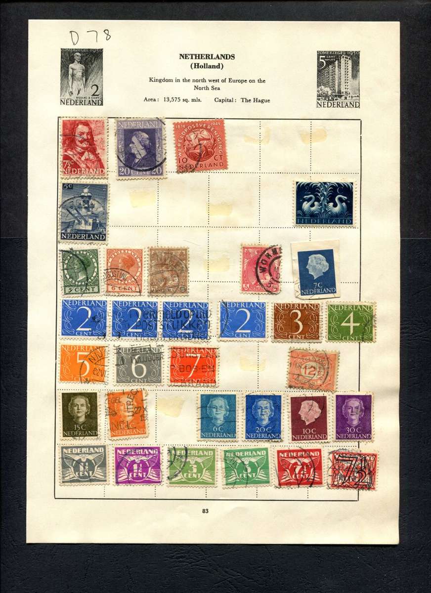 Netherlands - 31 Stamps Mounted (Hinged) on Old Album Page