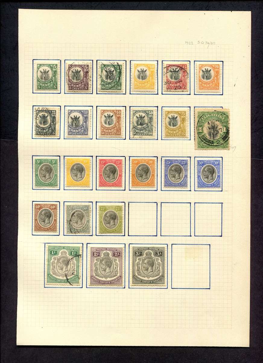 Tanganyika - 24 Stamps  Mounted (Hinged) on Old Album Page