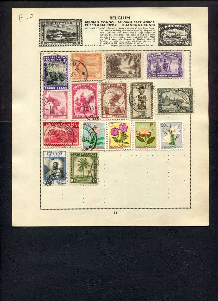 Belgium Congo - 16 Stamps Mounted (Hinged) On Old Album Page