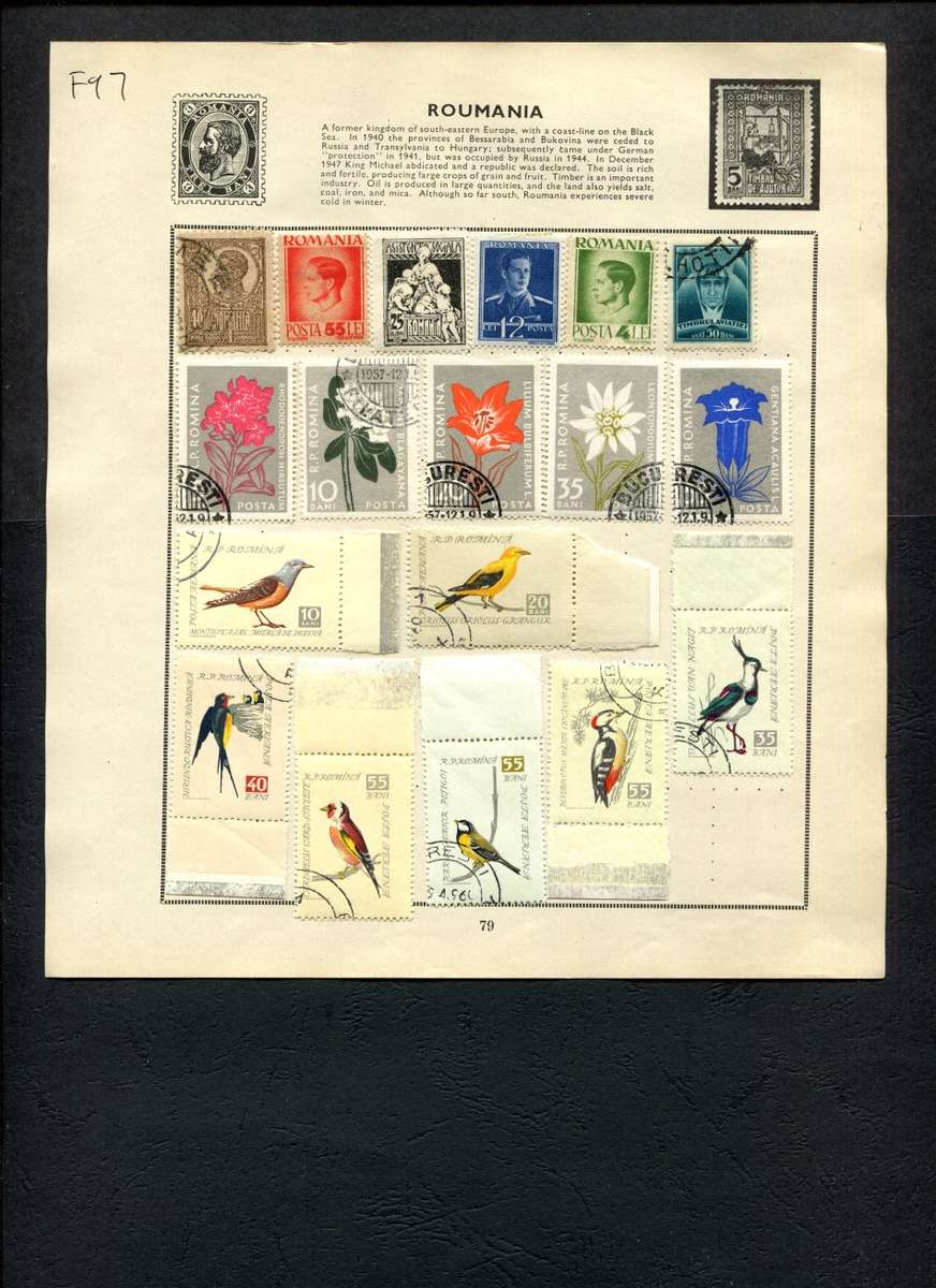 Romania - 18 Stamps Mounted (Hinged) On Old Album Page