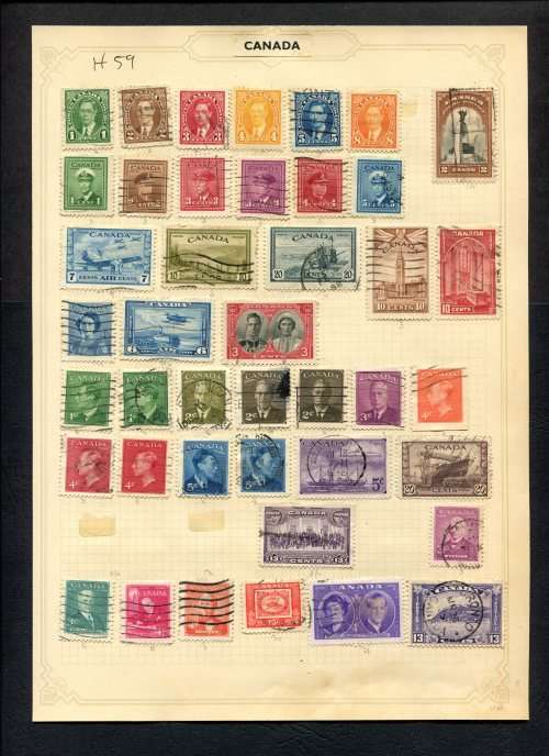 Canada  - 42 Stamps Mounted (Hinged) On Old Album Page