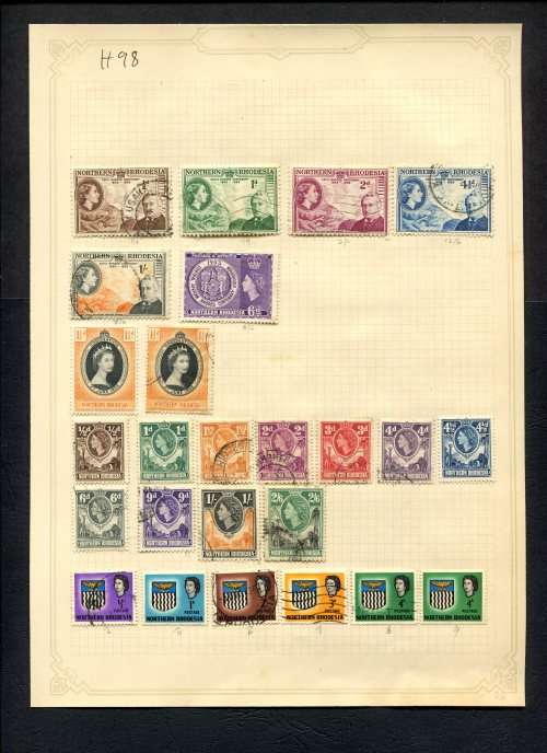 Northern Rhodesia - 25 Stamps Mounted (Hinged) On Old Album Page