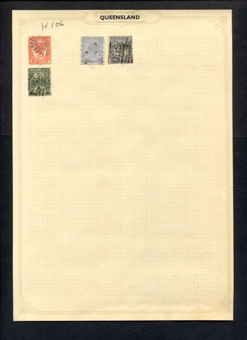 Queensland - 4 Stamps Mounted (Hinged) On Old Album Page