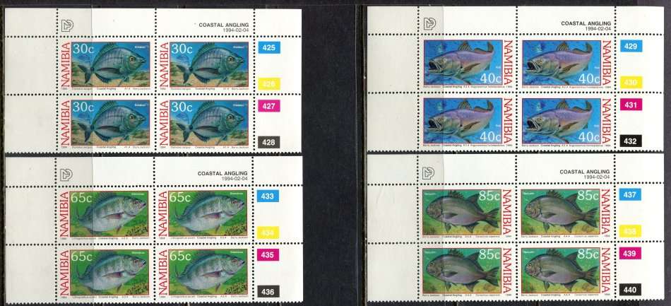 Namibia - Fish - Set of 4 Control Blocks of 4 - 1994 - MNH
