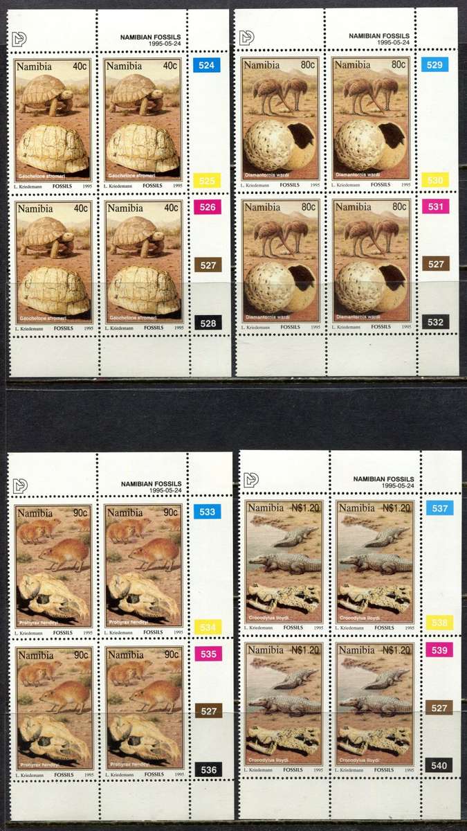 Namibia - Fossils - Set of 4 Control Blocks of 4 - 1995 - MNH