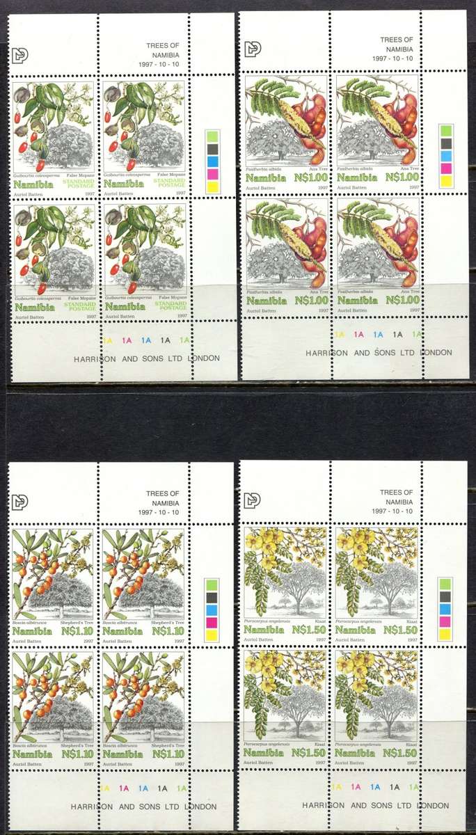 Namibia - Trees - Set of 4 - Control Blocks of 4 - 1997 - MNH
