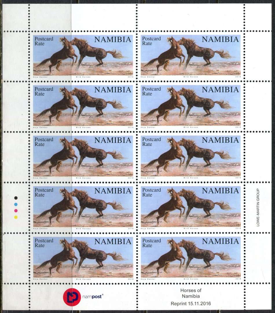 Namibia - Horses - 1 Full Sheet of 10 - 2016 - MNH