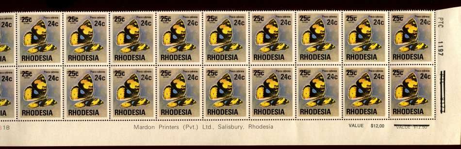 Rhodesia - Set of 3 Double Bottom Rows 1B - 24c on 25c To Long for Scanner 1976 - MNH