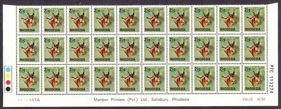 Rhodesia - 4 Double Bottom Rows + 1 Triple Bottom Row - Brown Gum Except 2.5c - 1974 - MNH