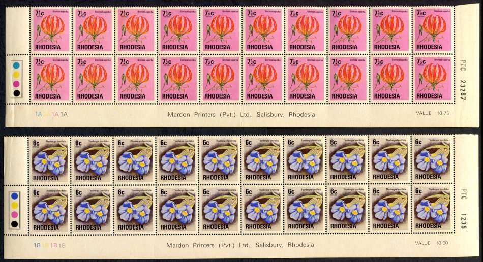 Rhodesia - 4 Double Bottom Rows + 1 Triple Bottom Row - Brown Gum Except 2.5c - 1974 - MNH