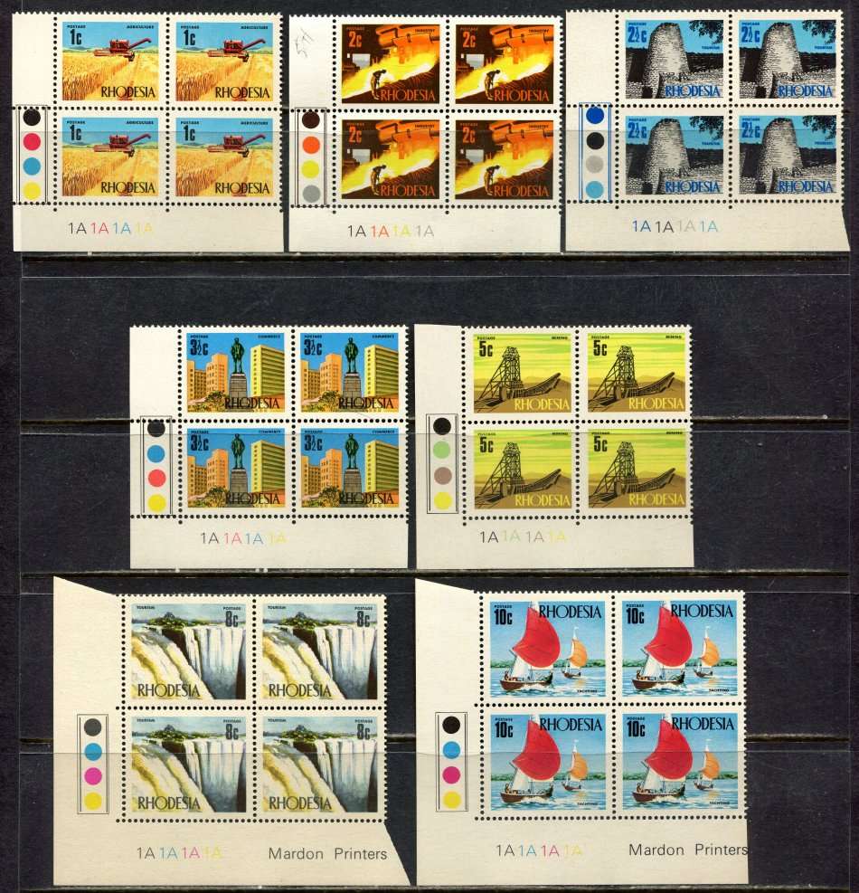 Rhodesia - Set of 14 Control Blocks of 4 - 1A - 1970 - MNH