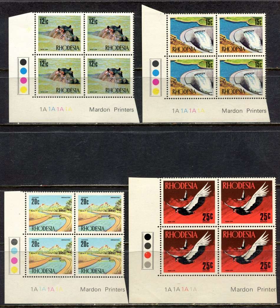 Rhodesia - Set of 14 Control Blocks of 4 - 1A - 1970 - MNH
