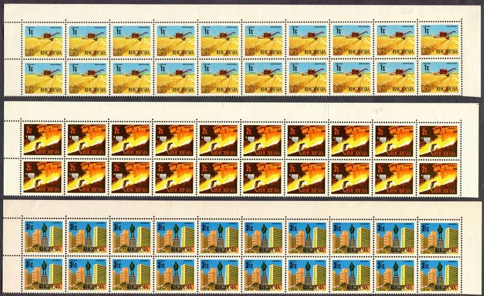 Rhodesia - 3 Double Top Rows - 1970 - MNH - Some Separation