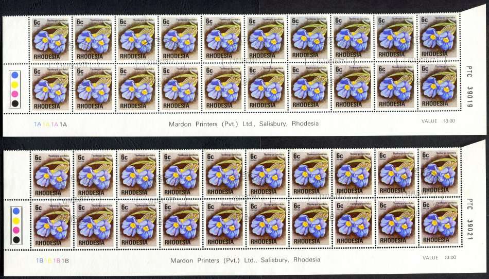 Rhodesia - 2 Double Bottom Rows  - White Gum - 1B - 1976 - Used