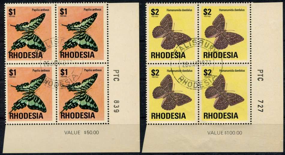 Rhodesia - 2 PTC Corner Blocks of 4  - Brown Gum - 1974 - Used