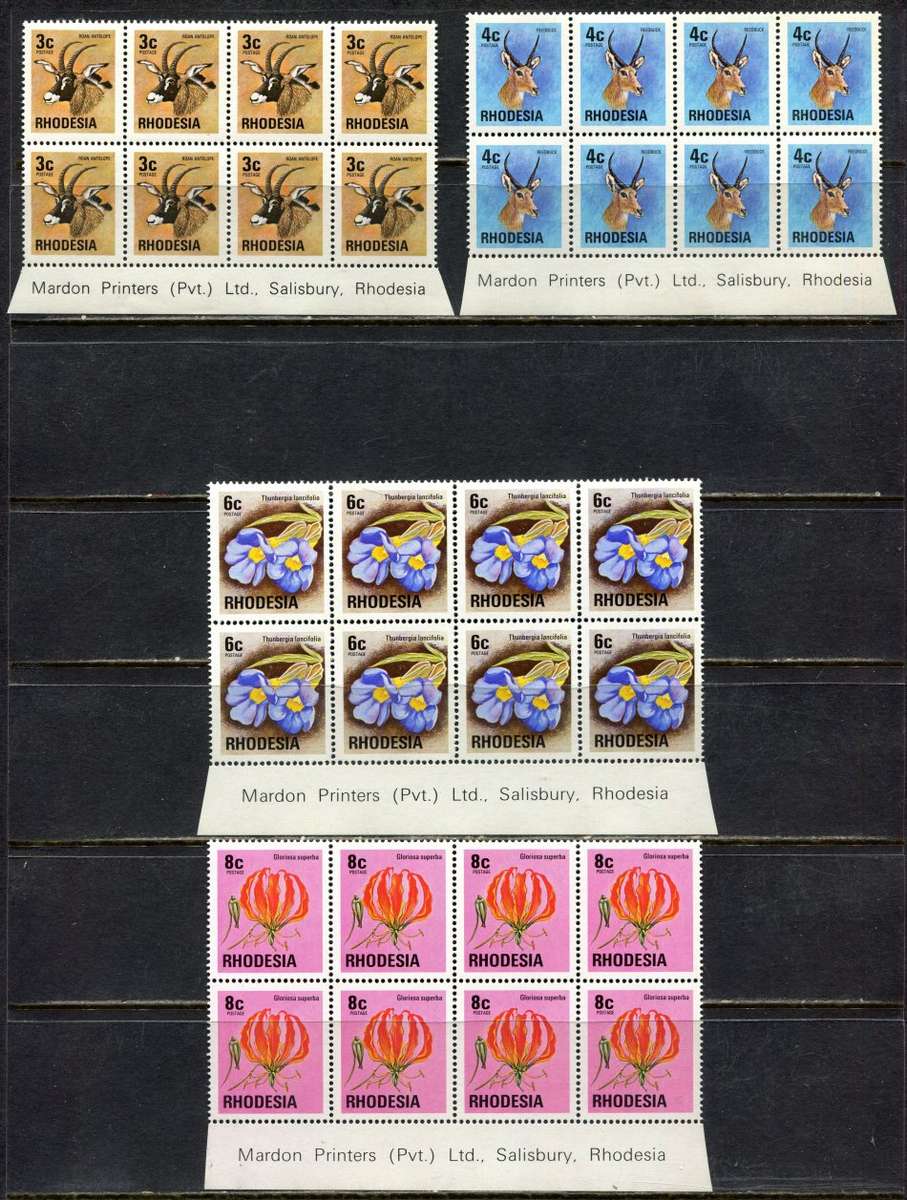 Rhodesia - 13 Imprint Blocks of 8  - White Gum - 1976 - MNH