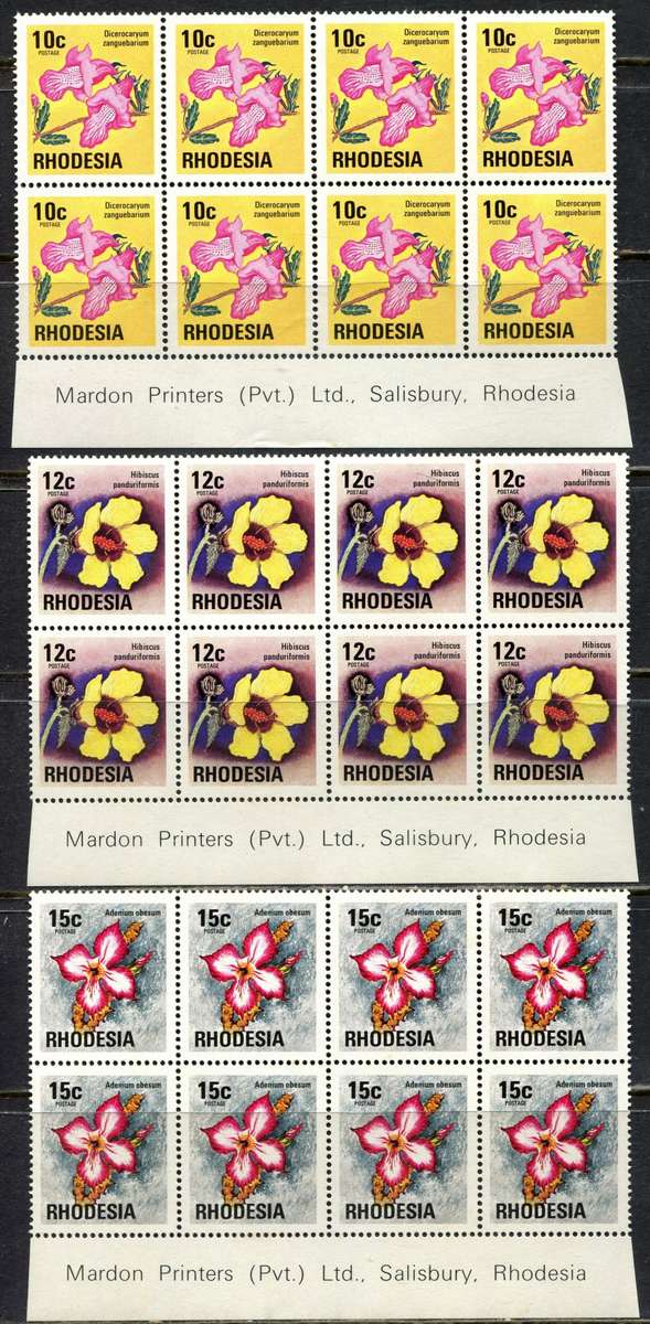 Rhodesia - 13 Imprint Blocks of 8  - White Gum - 1976 - MNH