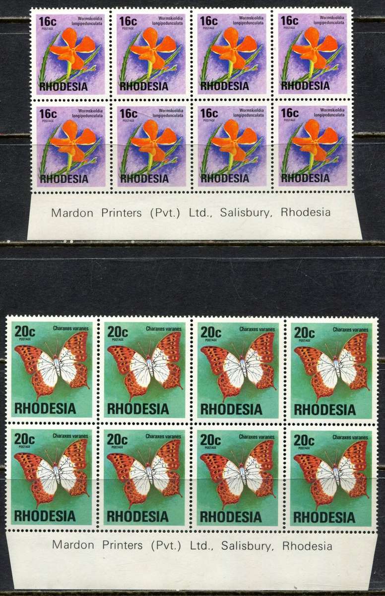 Rhodesia - 13 Imprint Blocks of 8  - White Gum - 1976 - MNH
