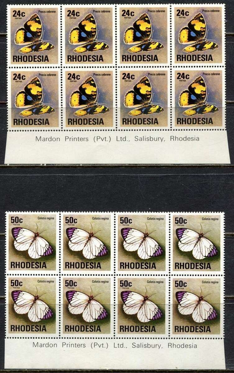 Rhodesia - 13 Imprint Blocks of 8  - White Gum - 1976 - MNH