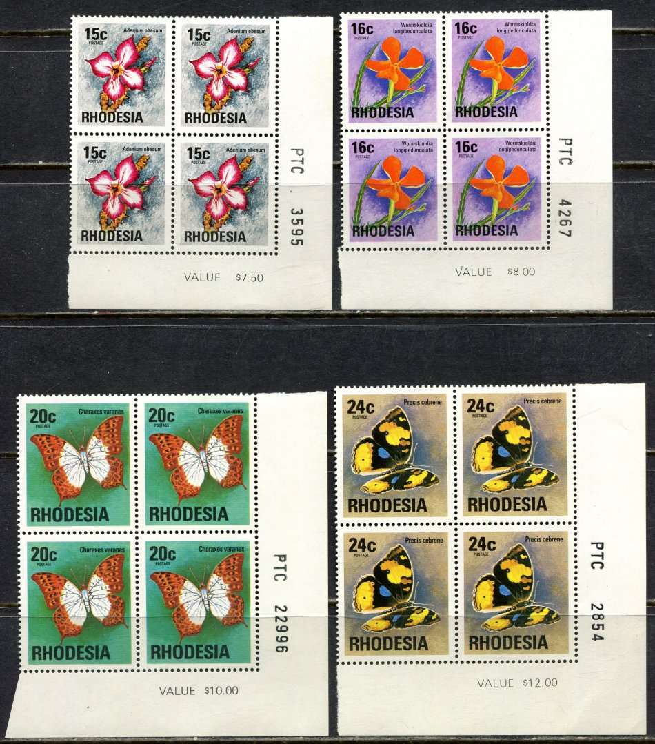 Rhodesia - 13 PTC Blocks of 4  - White Gum - 1976 - MNH