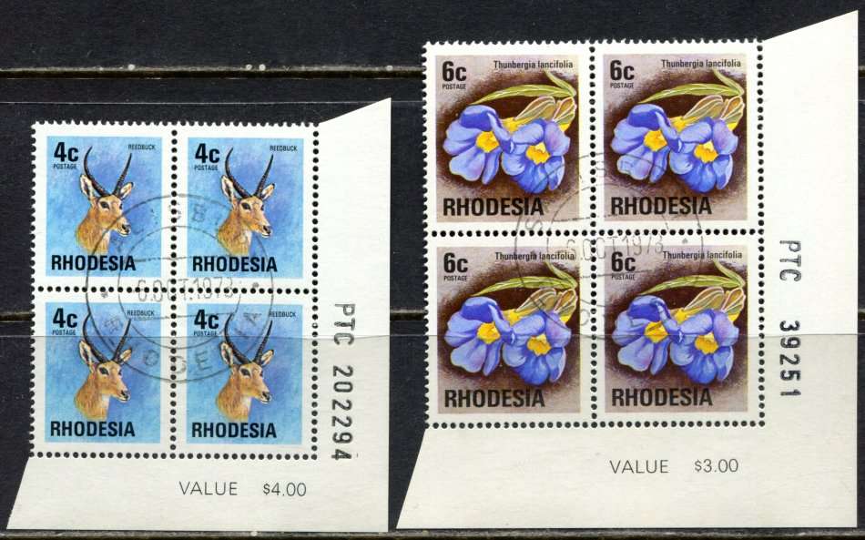 Rhodesia - 9 PTC Blocks of 4  - White Gum - 1976 - Used