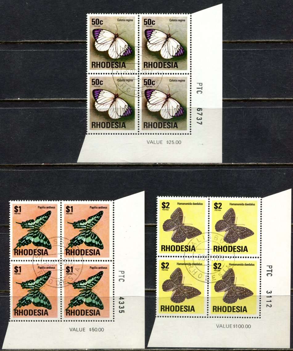 Rhodesia - 9 PTC Blocks of 4  - White Gum - 1976 - Used