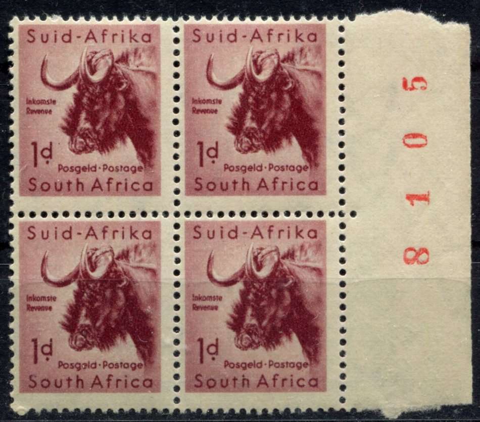 Union of SA  - Sheet Number Block of 4 - MNH