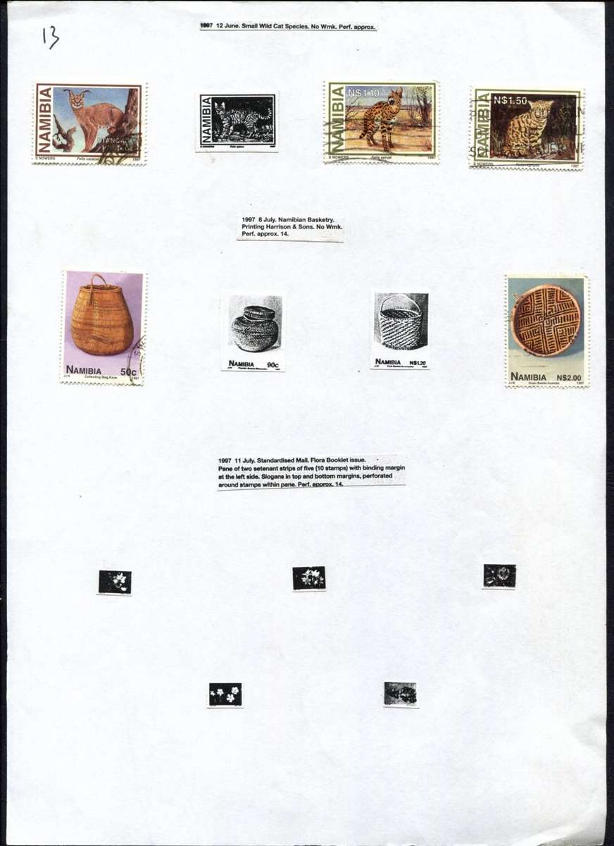 Namibia - 5 Stamps Mounted (Hinged) on Old Album Page