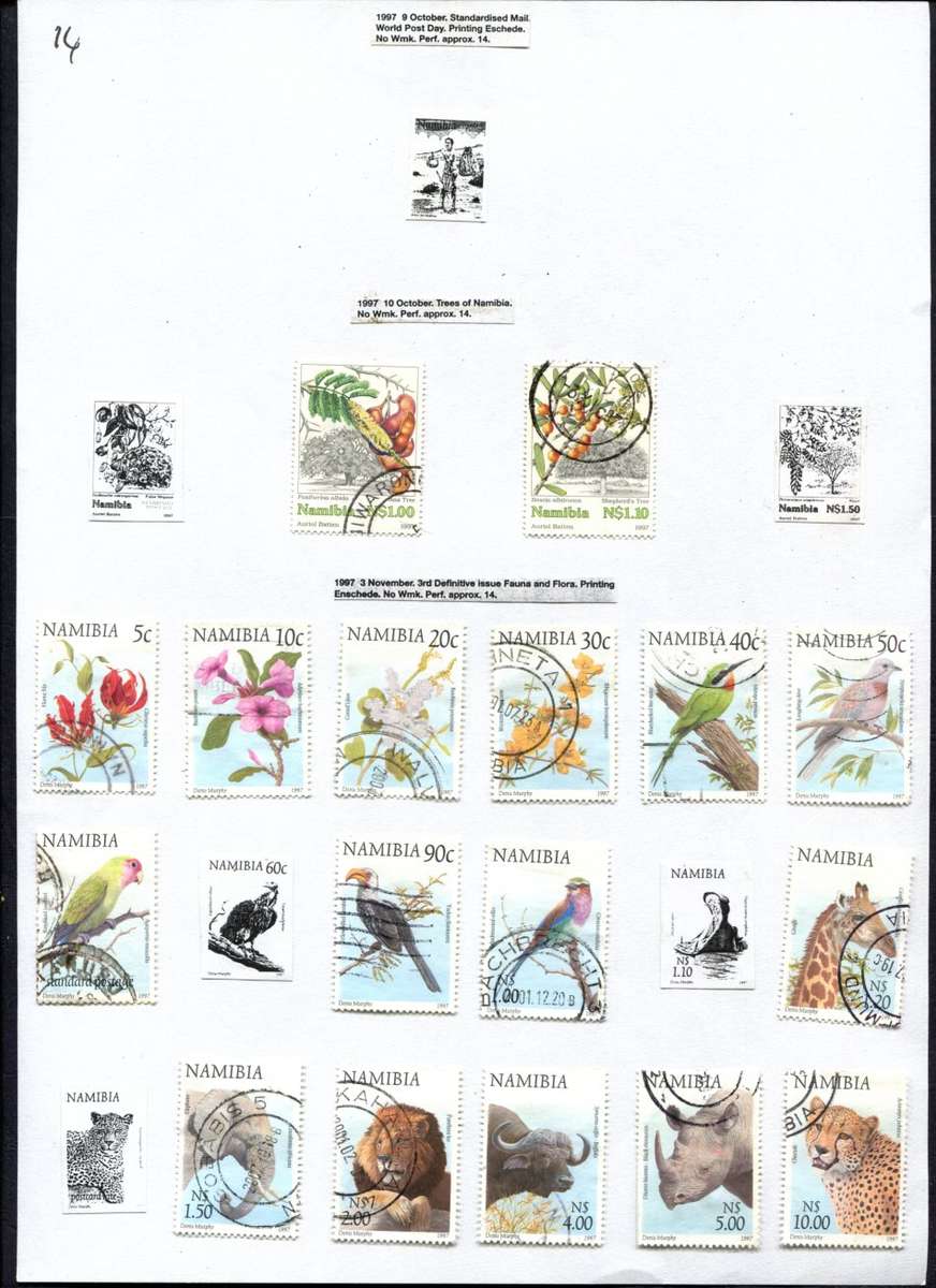 Namibia - 17 Stamps Mounted (Hinged) on Old Album Page