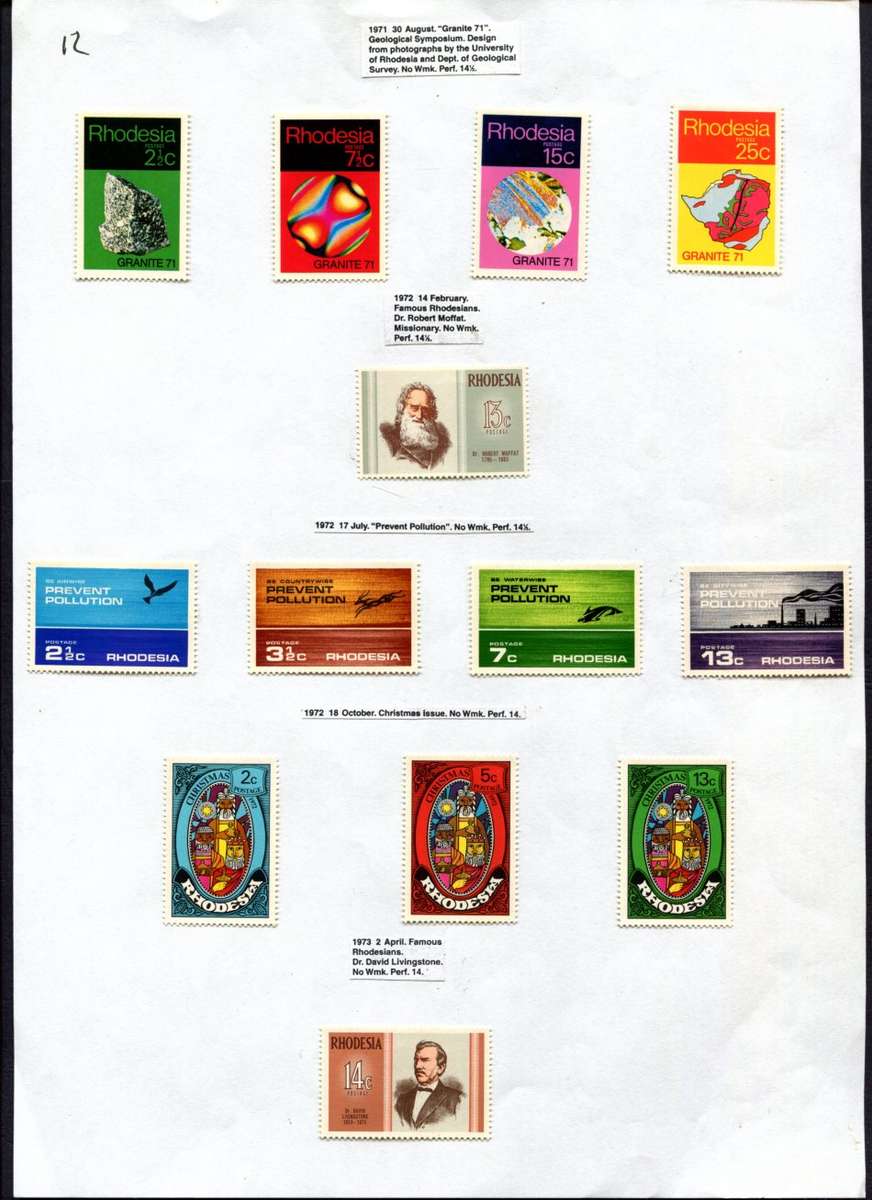 Rhodesia - 13 Stamps Mounted (Hinged) on Old Album Page