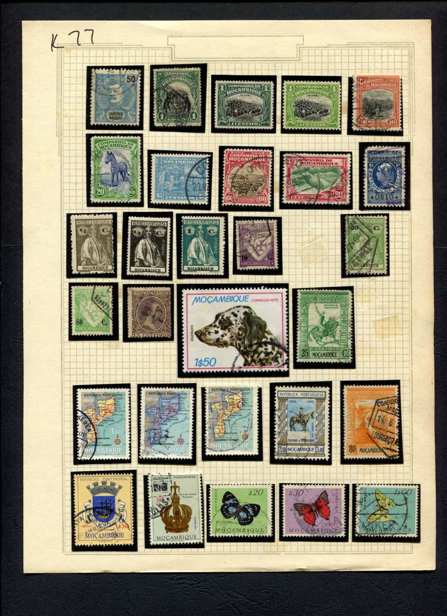 Mozambique - 29 Stamps Mounted (Hinged) On Album Page