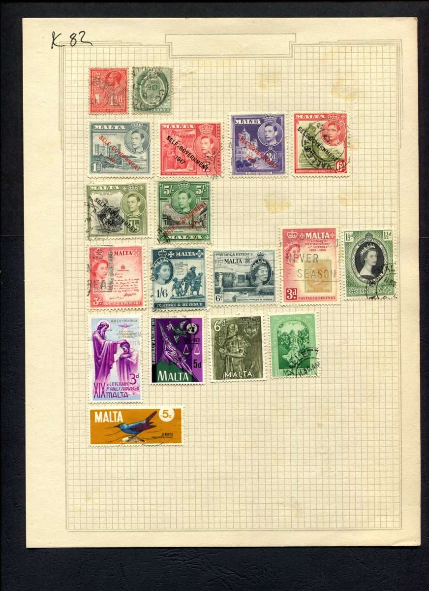Malta - 18 Stamps Mounted (Hinged) On Album Page