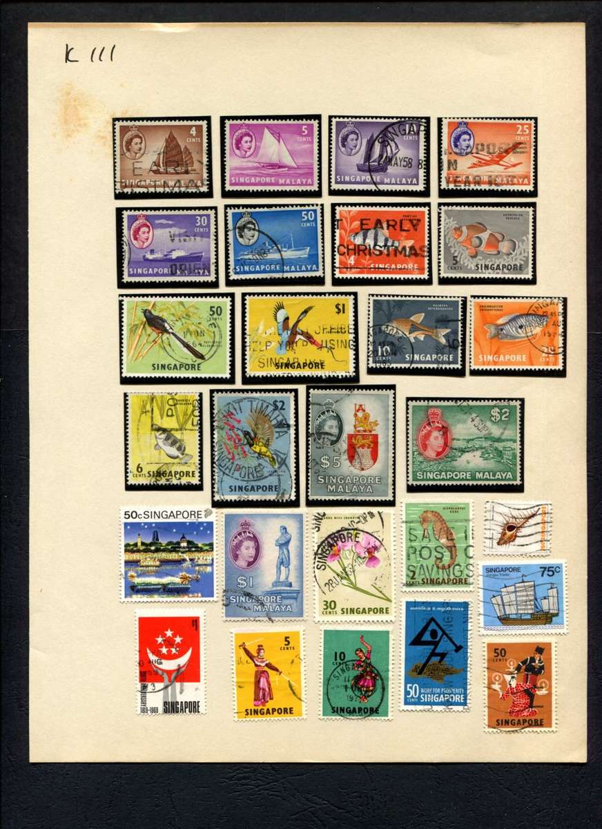 Singapore - 27 Stamps Mounted (Hinged) On Album Page