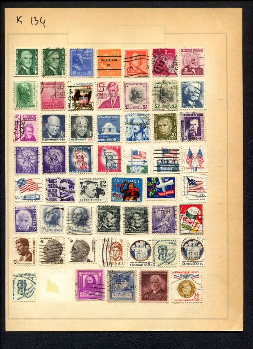 USA - 54 Stamps Mounted (Hinged) On Album Page