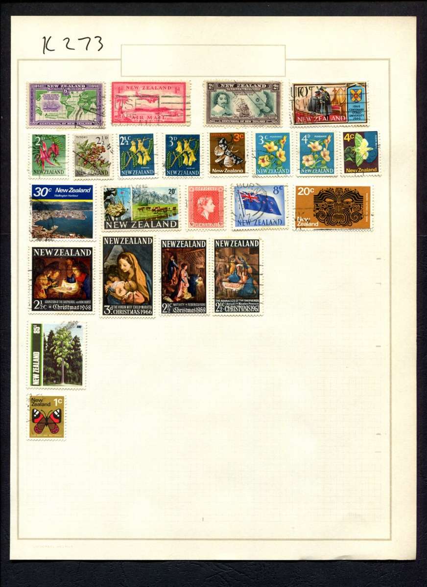 New Zealand - 23 Stamps Mounted (Hinged) On Album Page