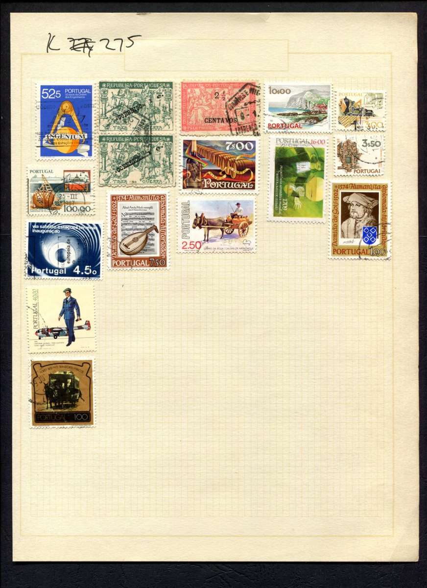 Portugal - 16 Stamps Mounted (Hinged) On Album Page