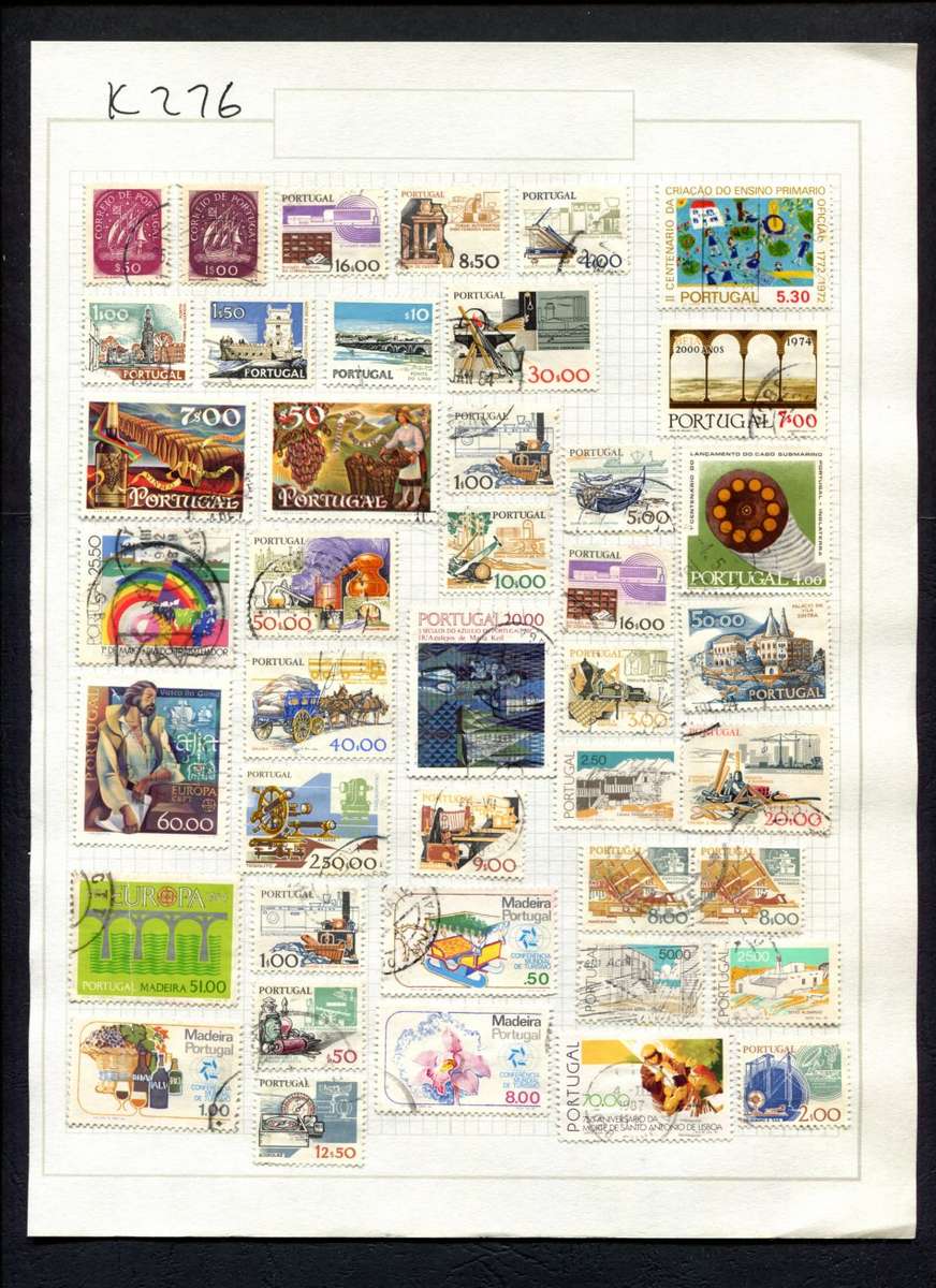 Portugal - 42 Stamps Mounted (Hinged) On Album Page