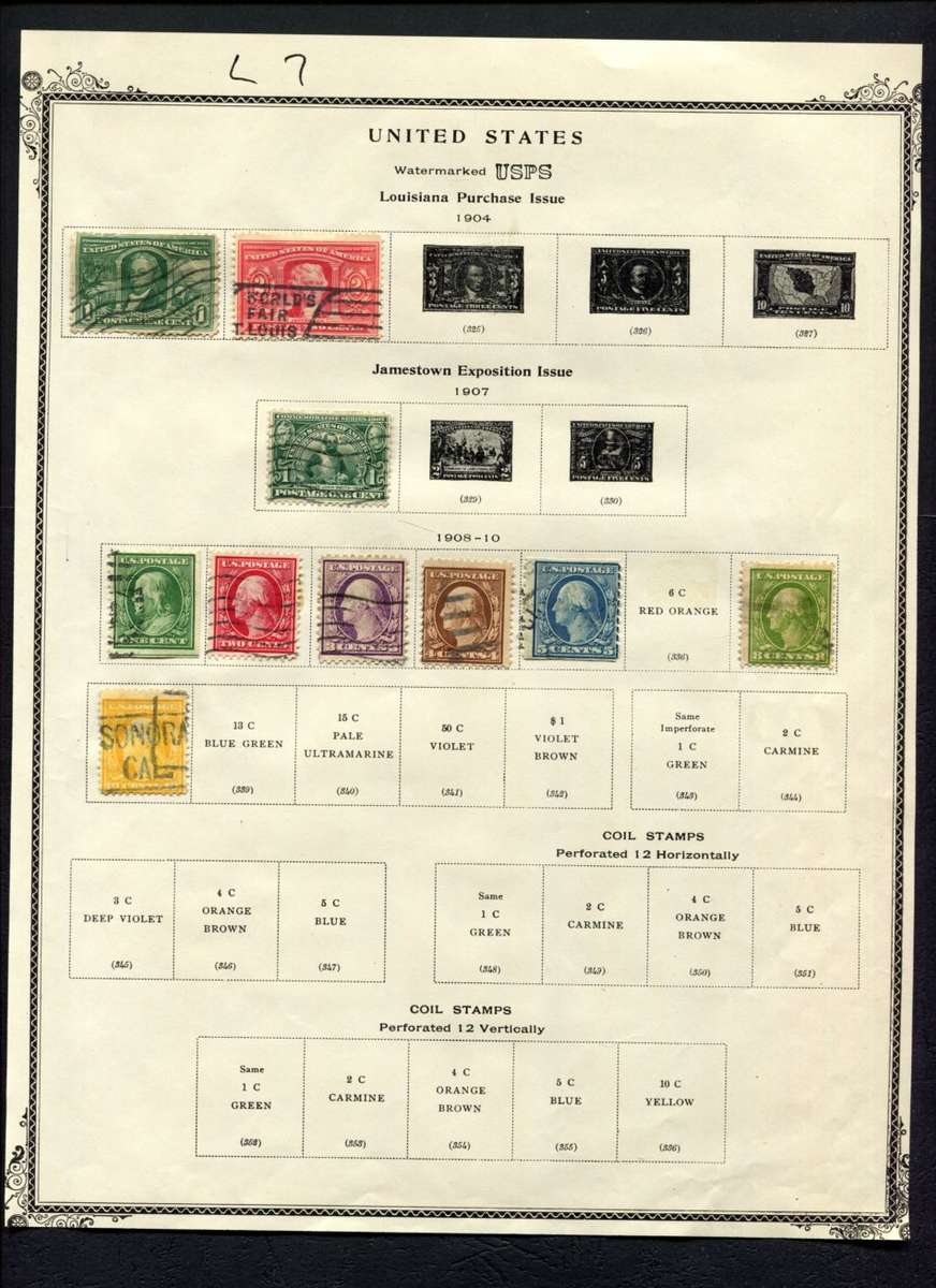 USA - 10 Stamps Mounted (Hinged) On Album Page