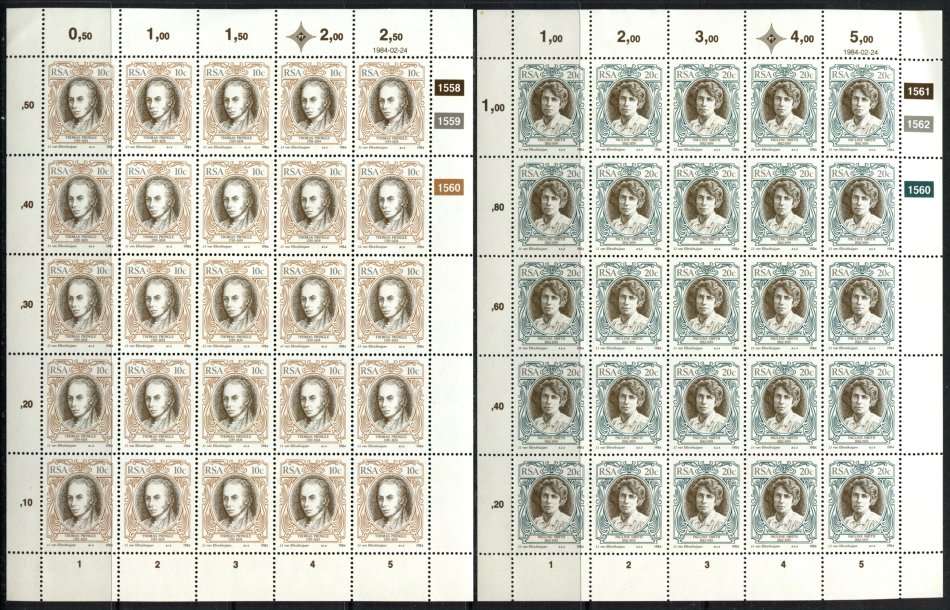 RSA - Set of 4 Full Sheets of 25 - 1984 - MNH