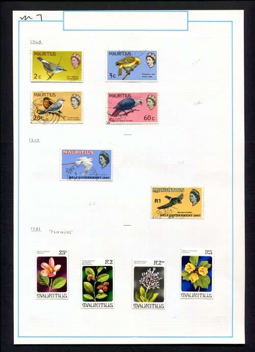 Mauritius - 10 Stamps Mounted (Hinged) on Old Album Page